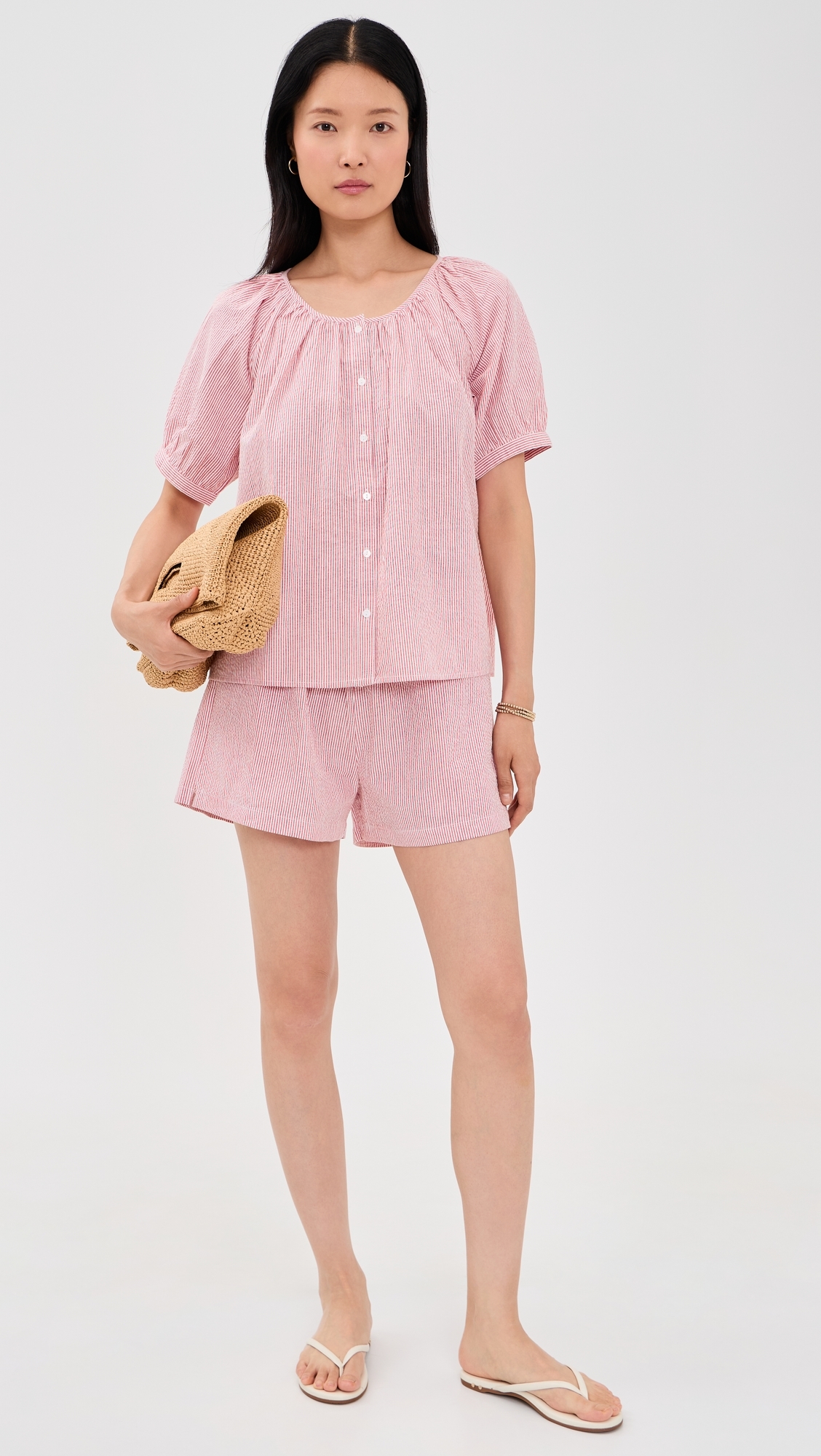 Ava Shorts Red/White Seersucker