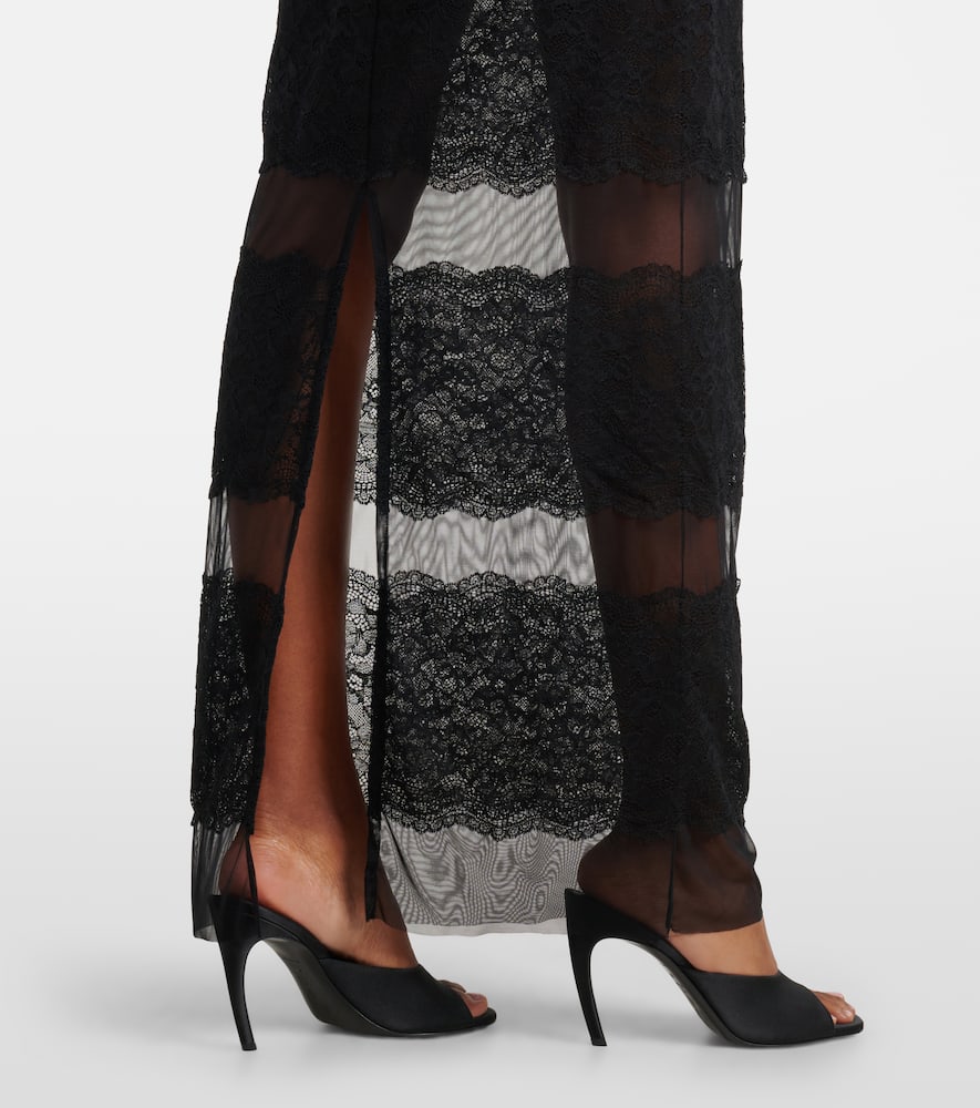 Off-shoulder lace tulle maxi dress