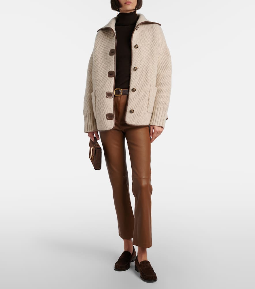 Cropped leather bootcut pants