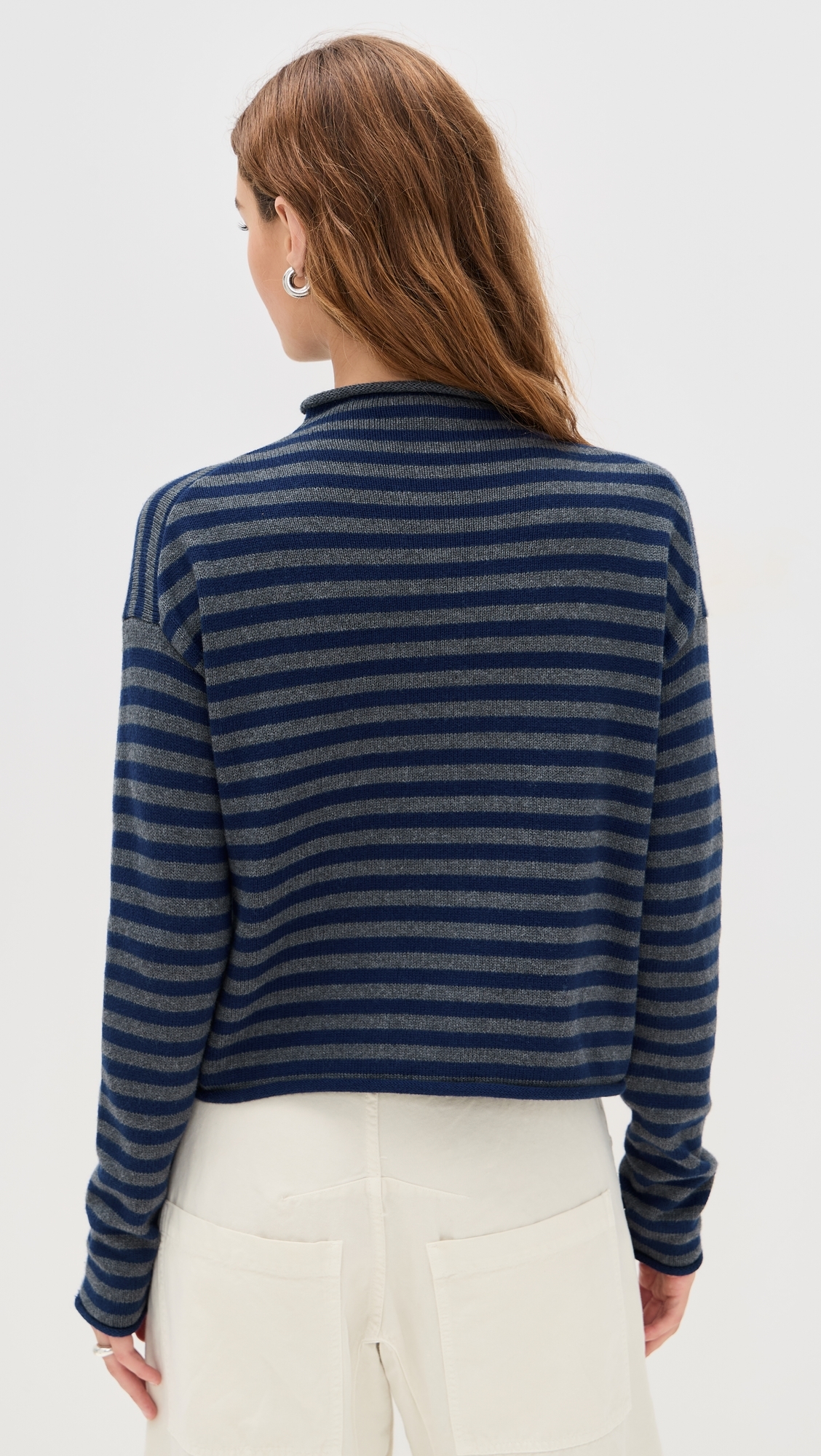 Taylor Cardigan in Stripe Cotton Cashmere Blend Navy/Oxford