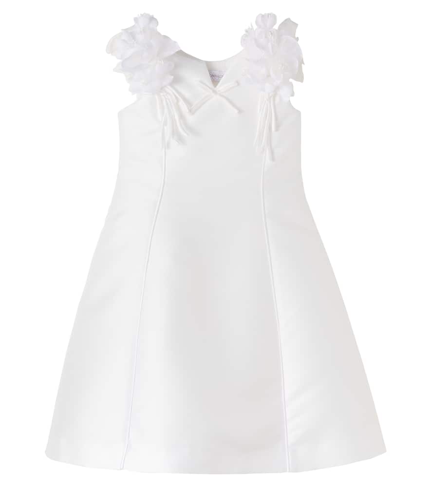 Bow-detail floral-appliqué dress