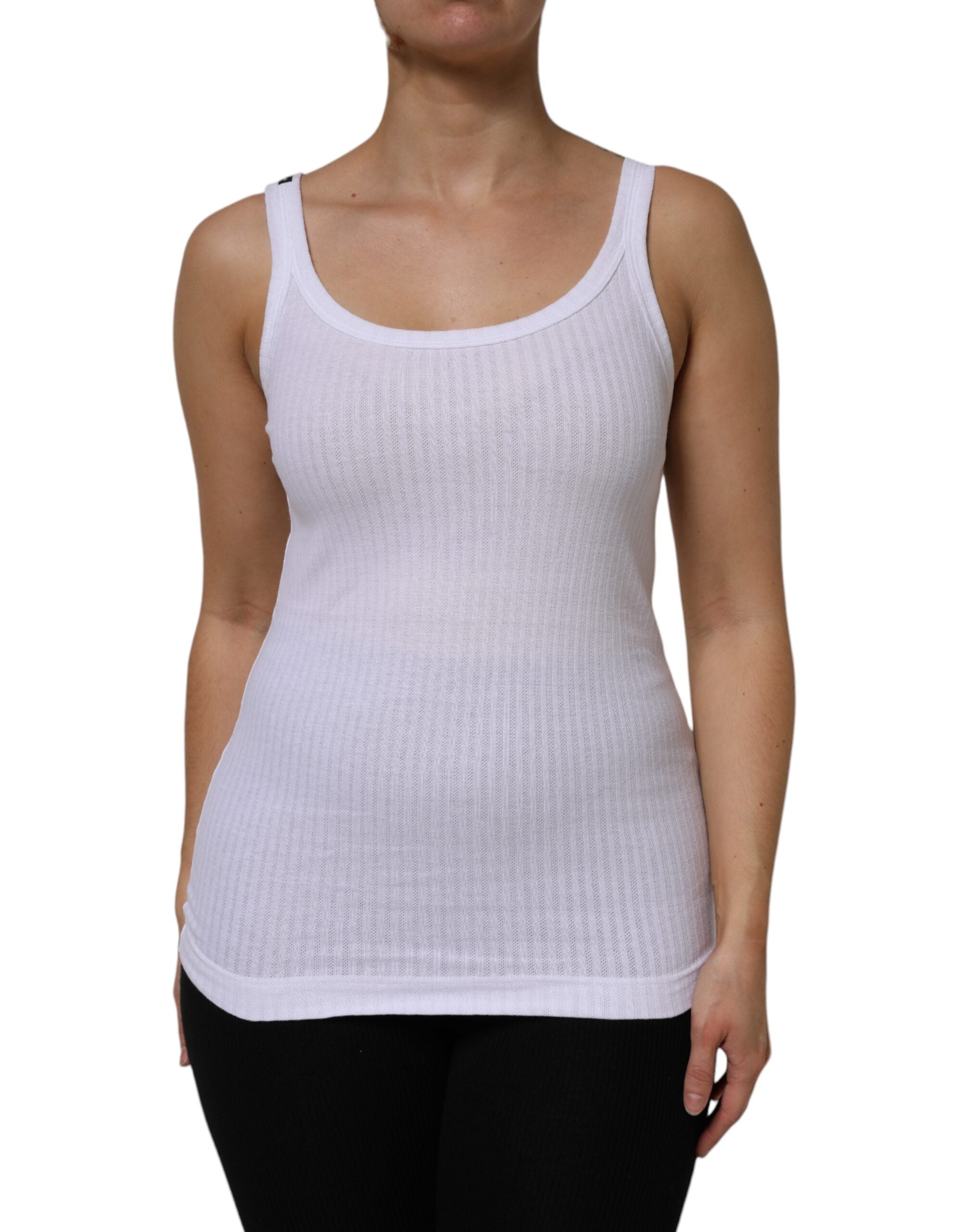 Cotton-Elastane Ribbed Tank Top — White