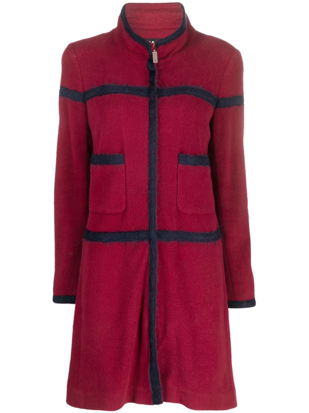 Two-tone zip-up fleece coat - Red