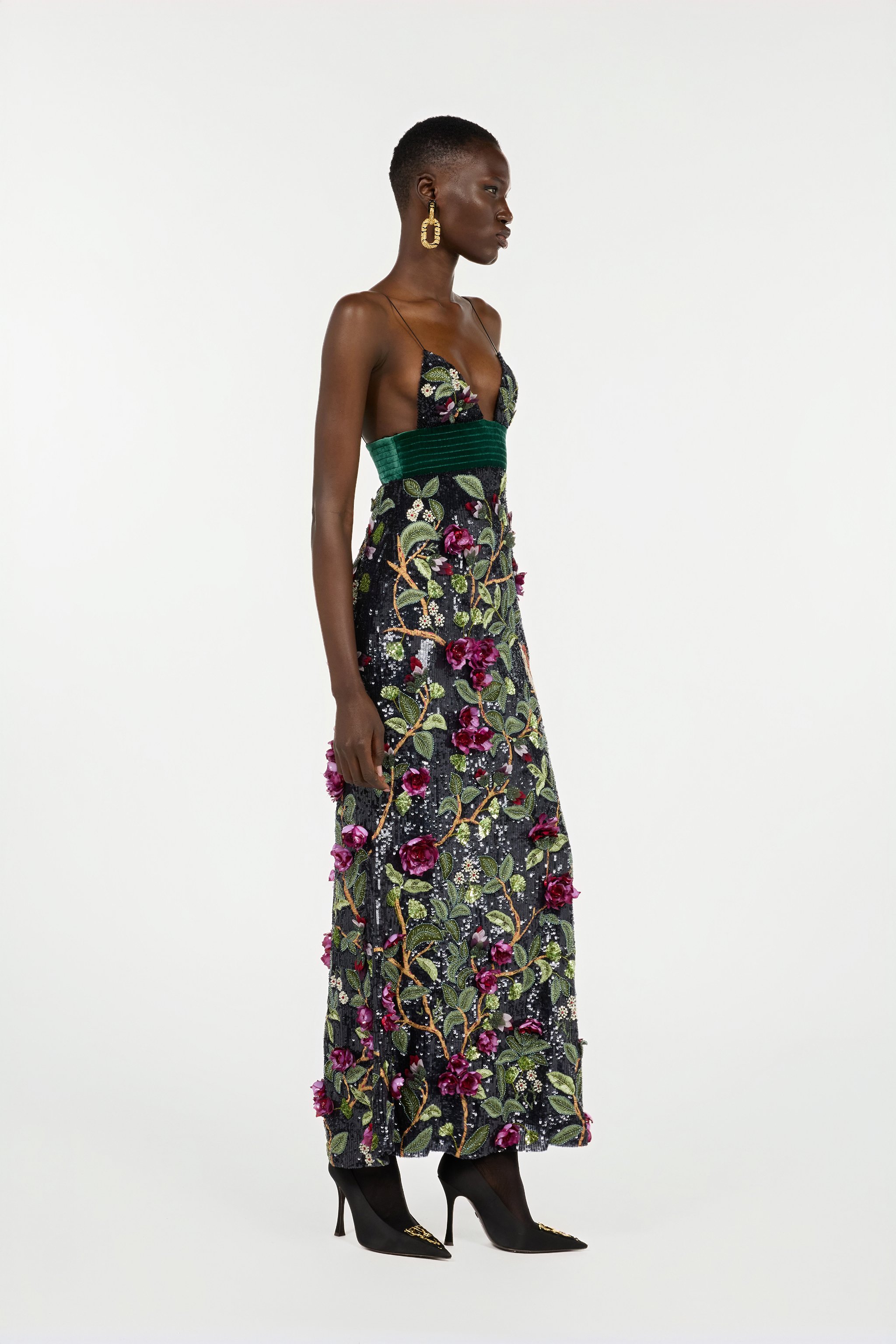 Long Black Dress With Multicolor Decorations