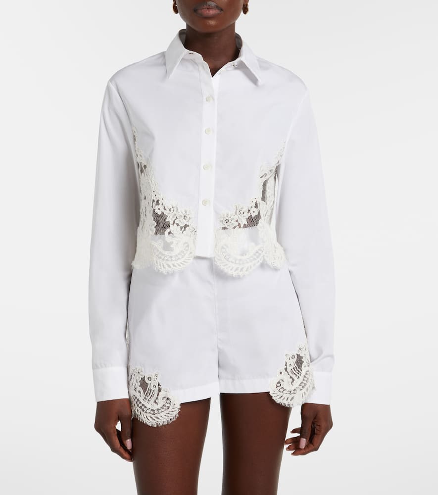 Lace-trimmed cotton poplin shirt