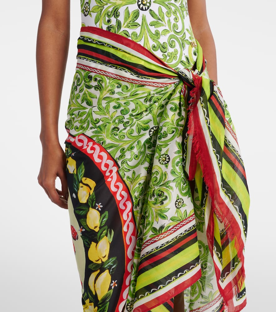 Printed cotton beach cover-up