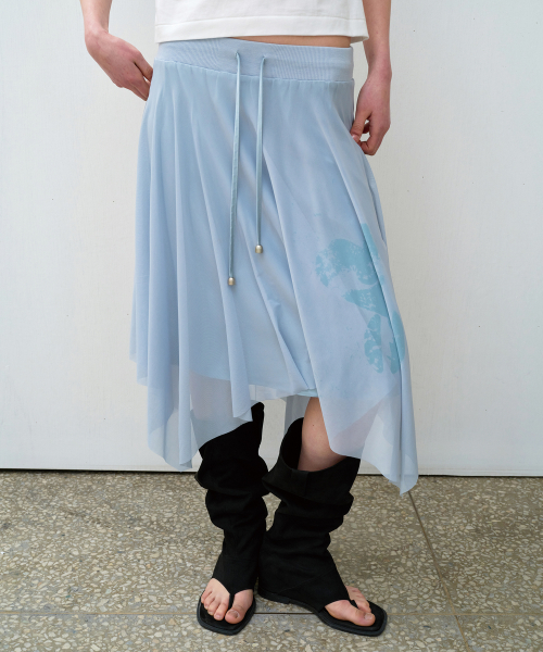 MESH LAYERED SKIRT BLUE