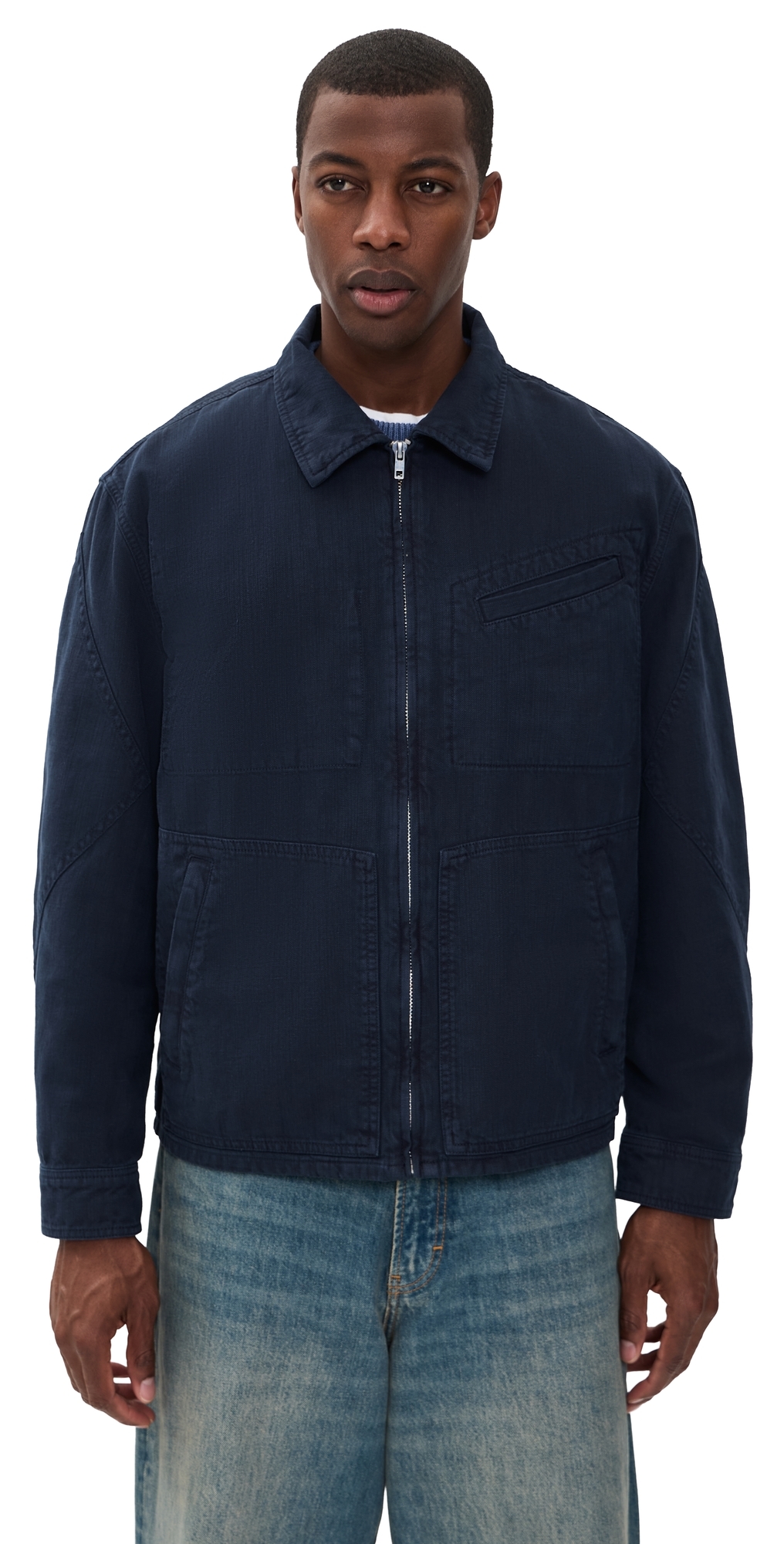 Elijah Zip Jacket In Linen Twill Dark Navy