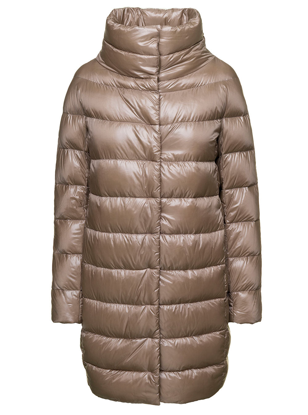 Long Quilted Down Jacket — Beige