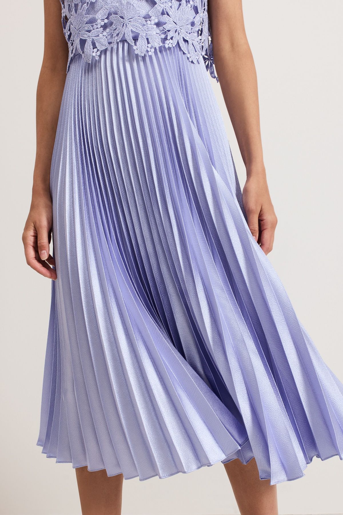 Phase Eight Dana Lace Double Lay Pleated Midi Dress In Pale Blue