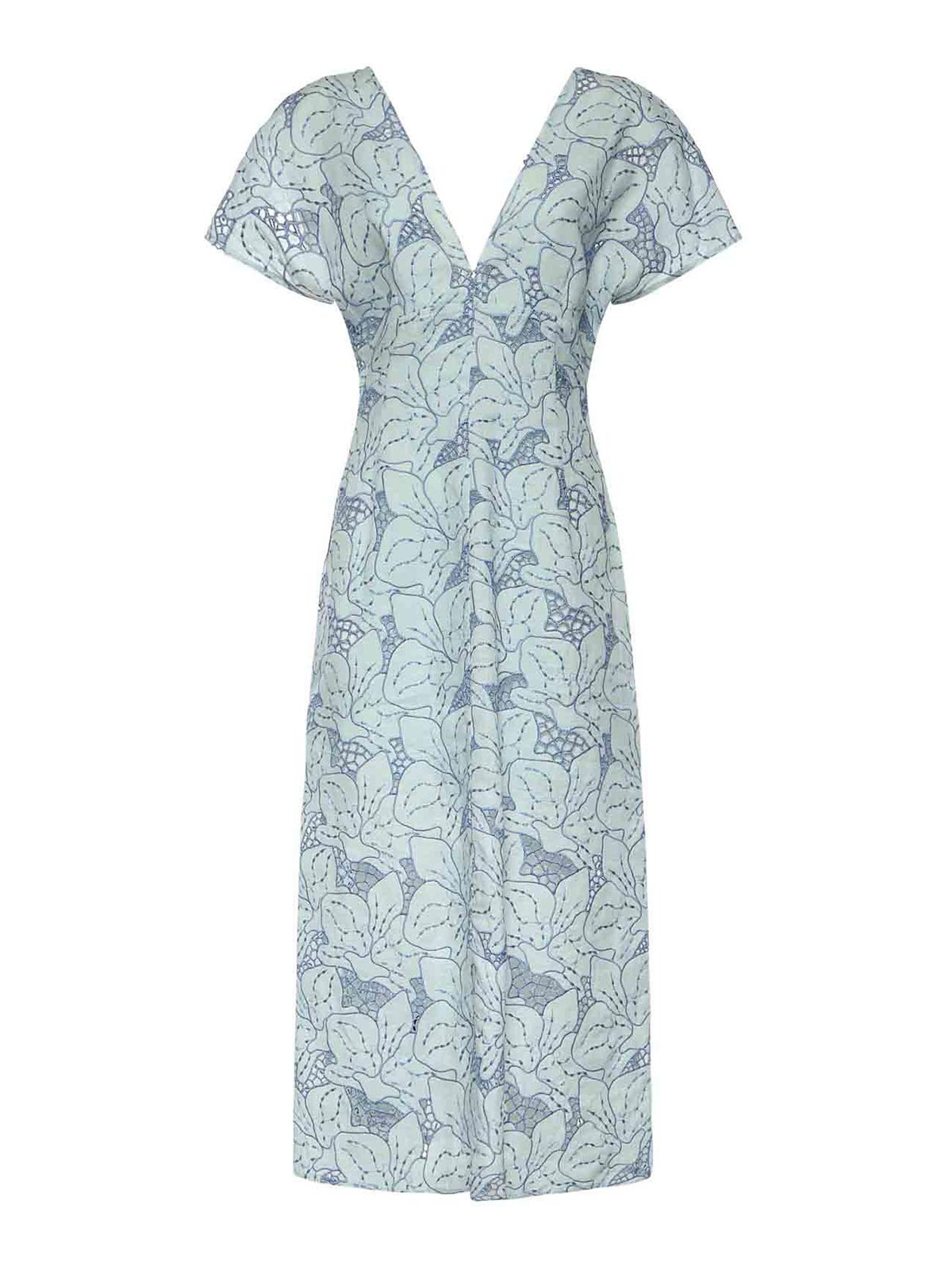 Linen Dress With Orchid Embroidery