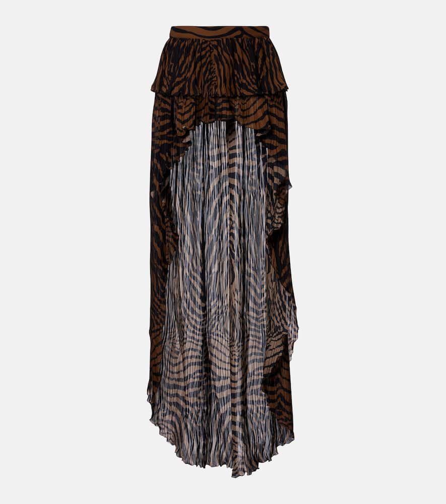 Asymmetric ruffled printed miniskirt