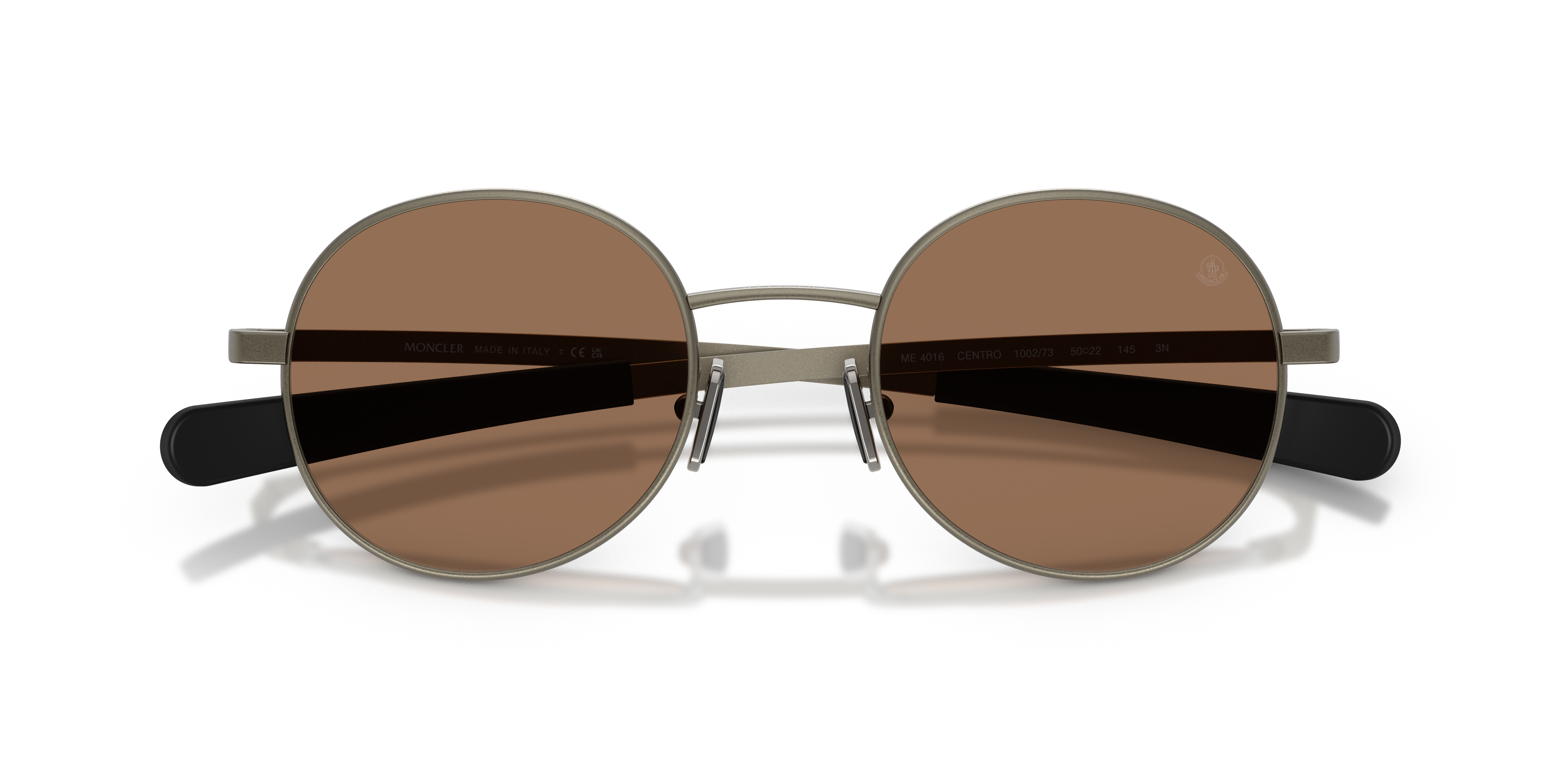 Moncler Unisex Moncler ME4016 CENTRO 100273 Gafas de sol Metal Gris Marrón Redonda Norma