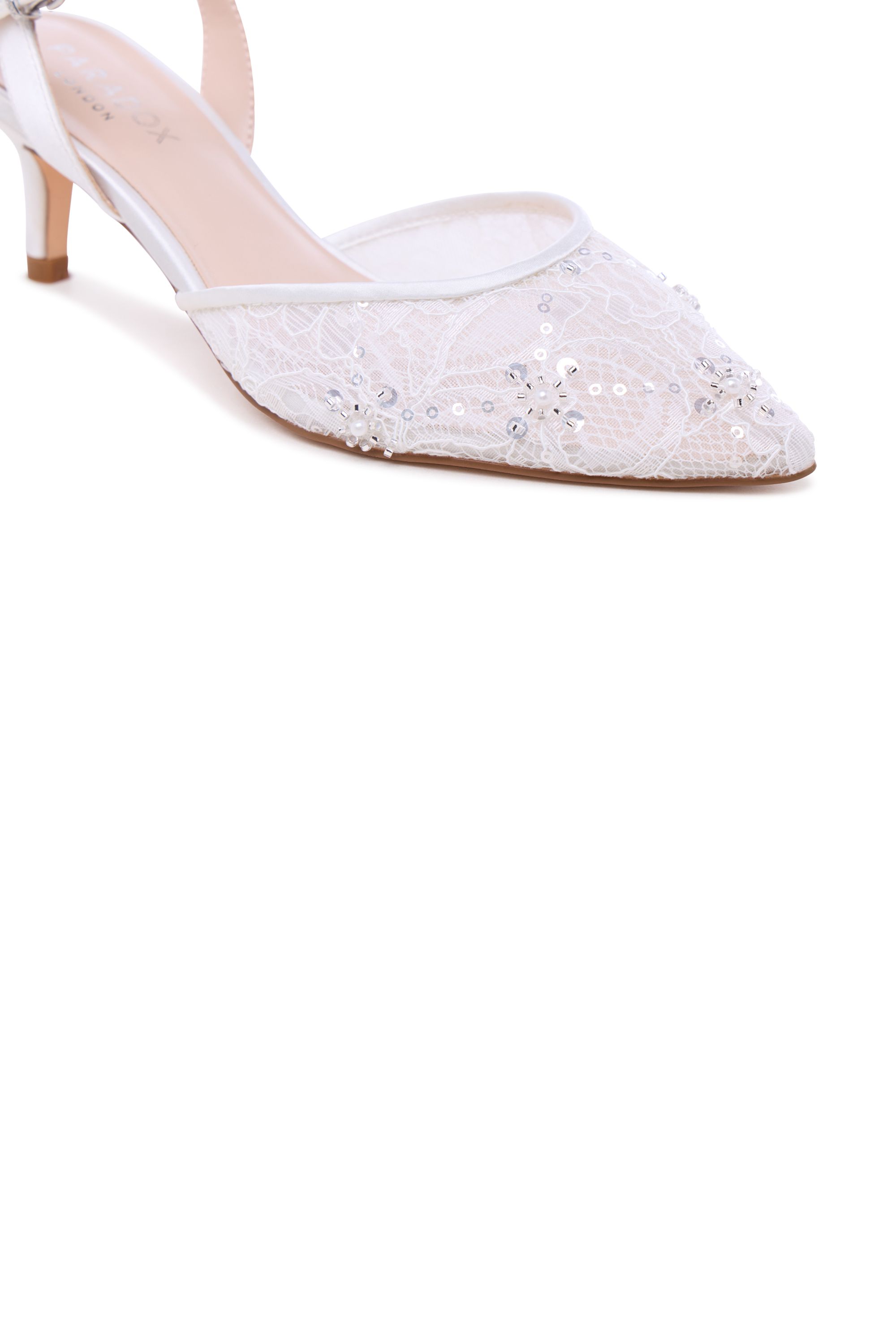 Paradox London Women's Alaria' Lace Kitten Heel Wedding Heels in Ivory