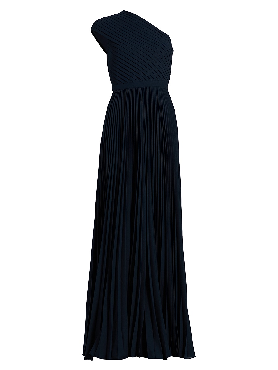 Women's One-Shoulder Pleated Gown - Midnight