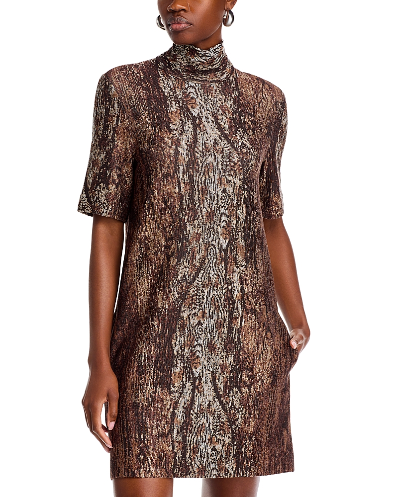 Mock-neck shift dress - Brown