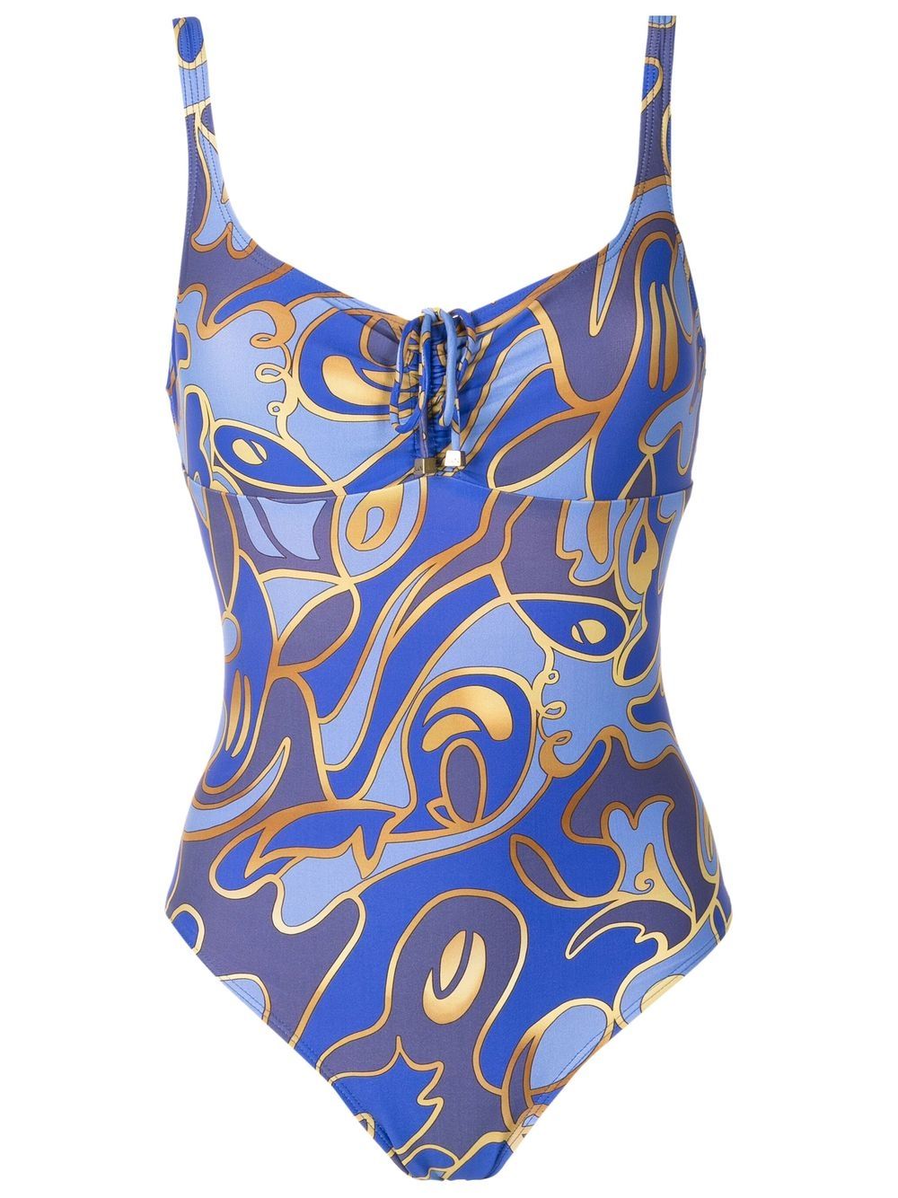 Graphic-print front-tie swimsuit - Blue