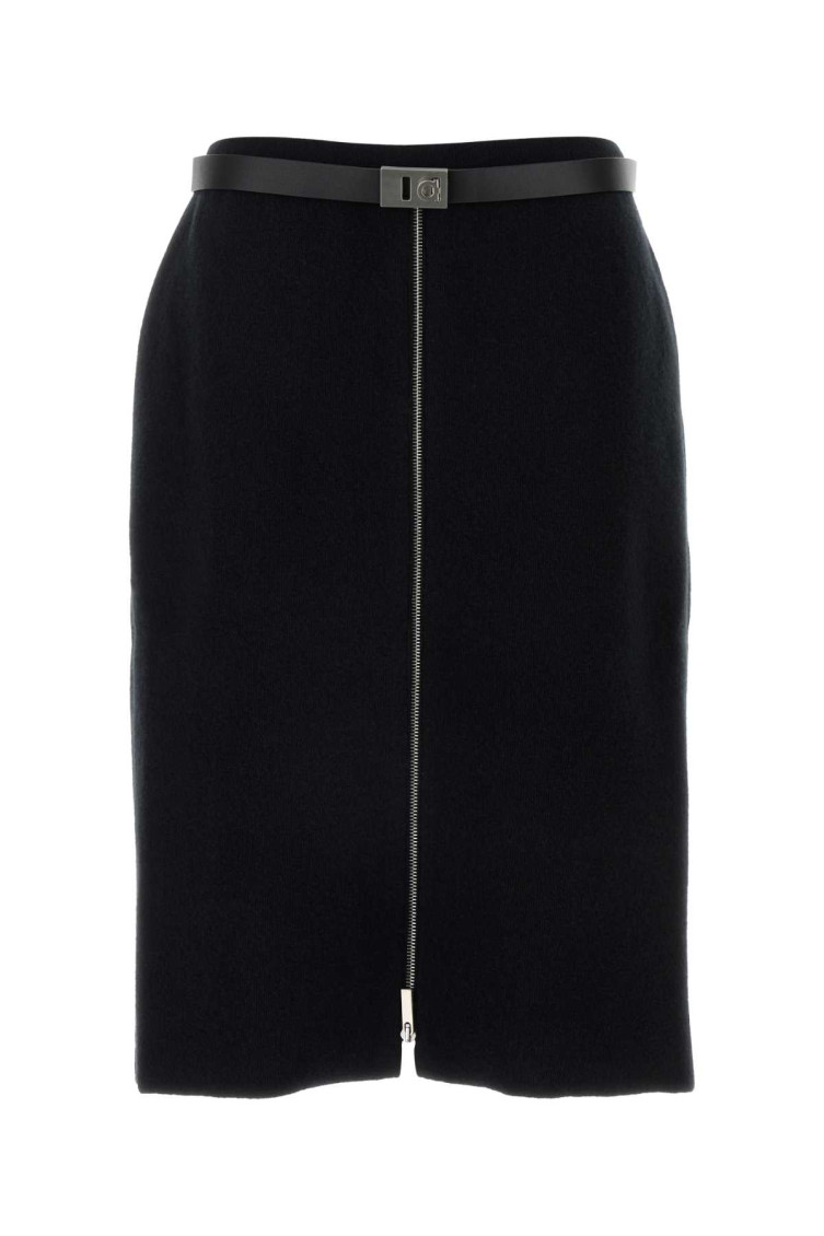Black Stretch Wool Blend Skirt