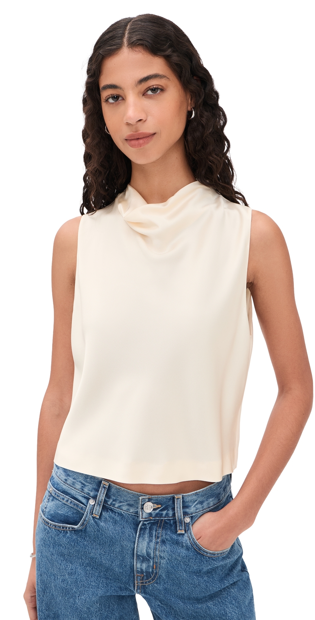 Cropped Cowl Neck Top Flax