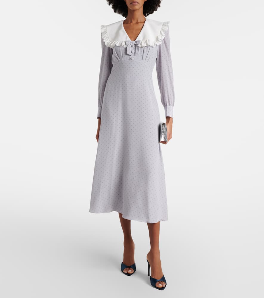 Polka-dot ruffled silk midi dress