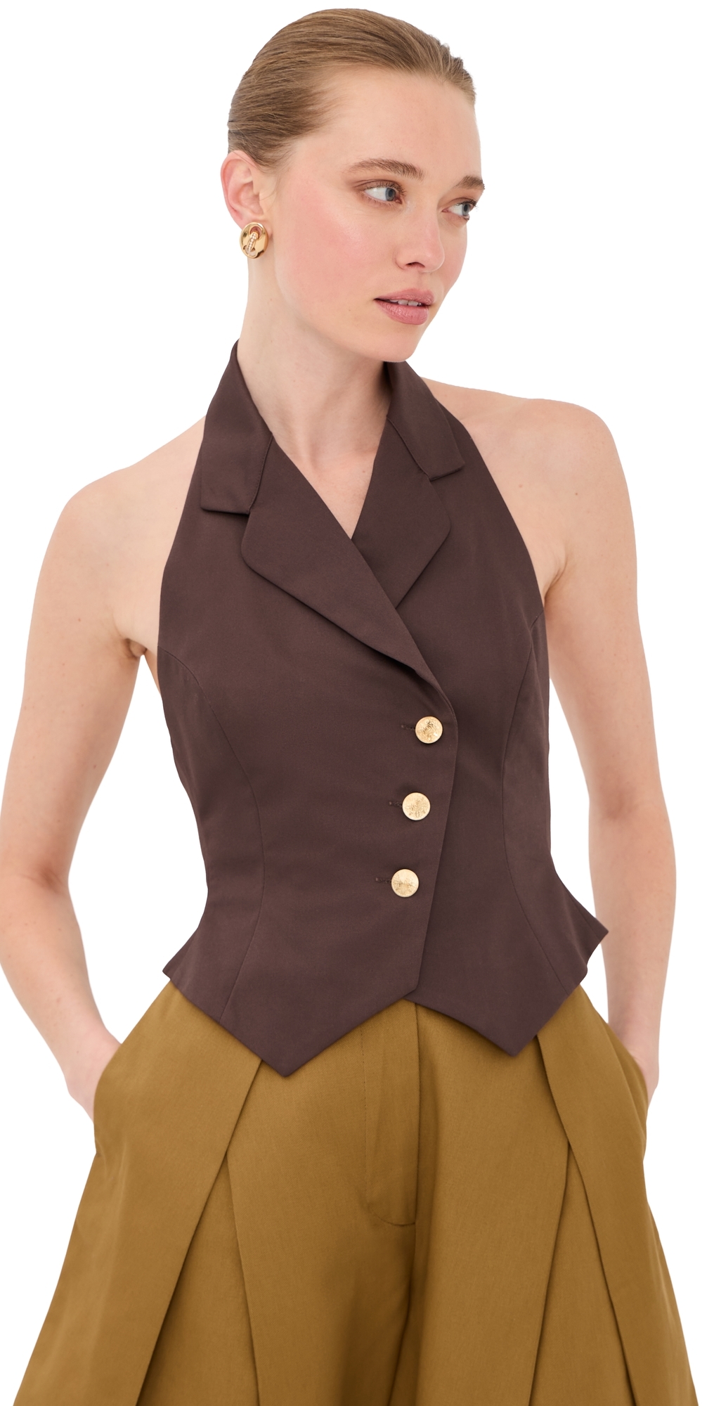 Halter Waistcoat Top Brown