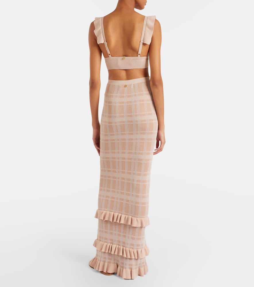 Petra checked ribbed-knit ruffled pencil skirt