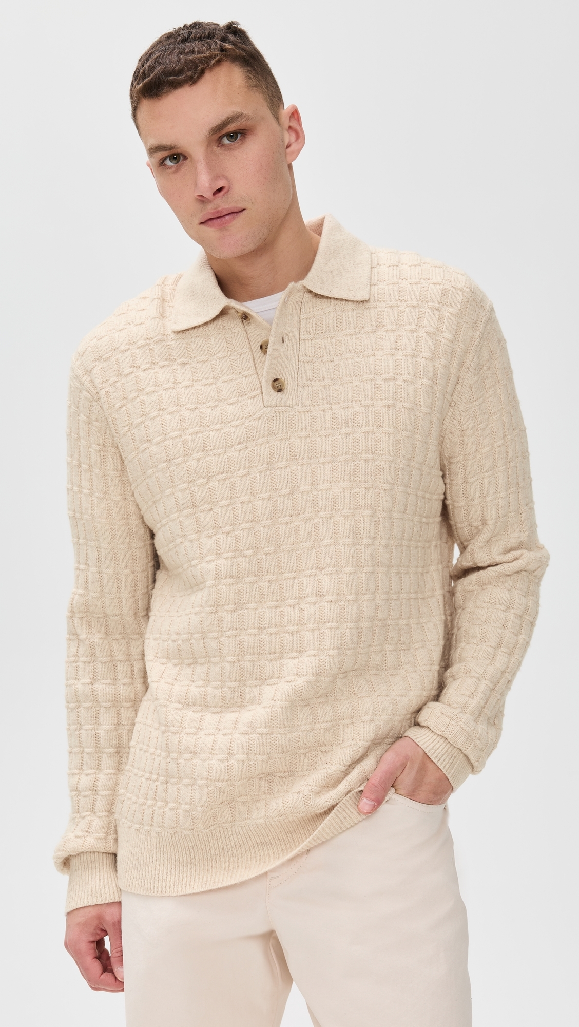 Gustav Squared Structure Polo Knit Light Sand Melange