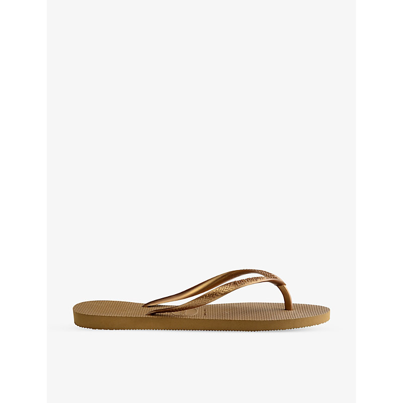 Womens Bronze Slim Metallic Rubber Flip-flops