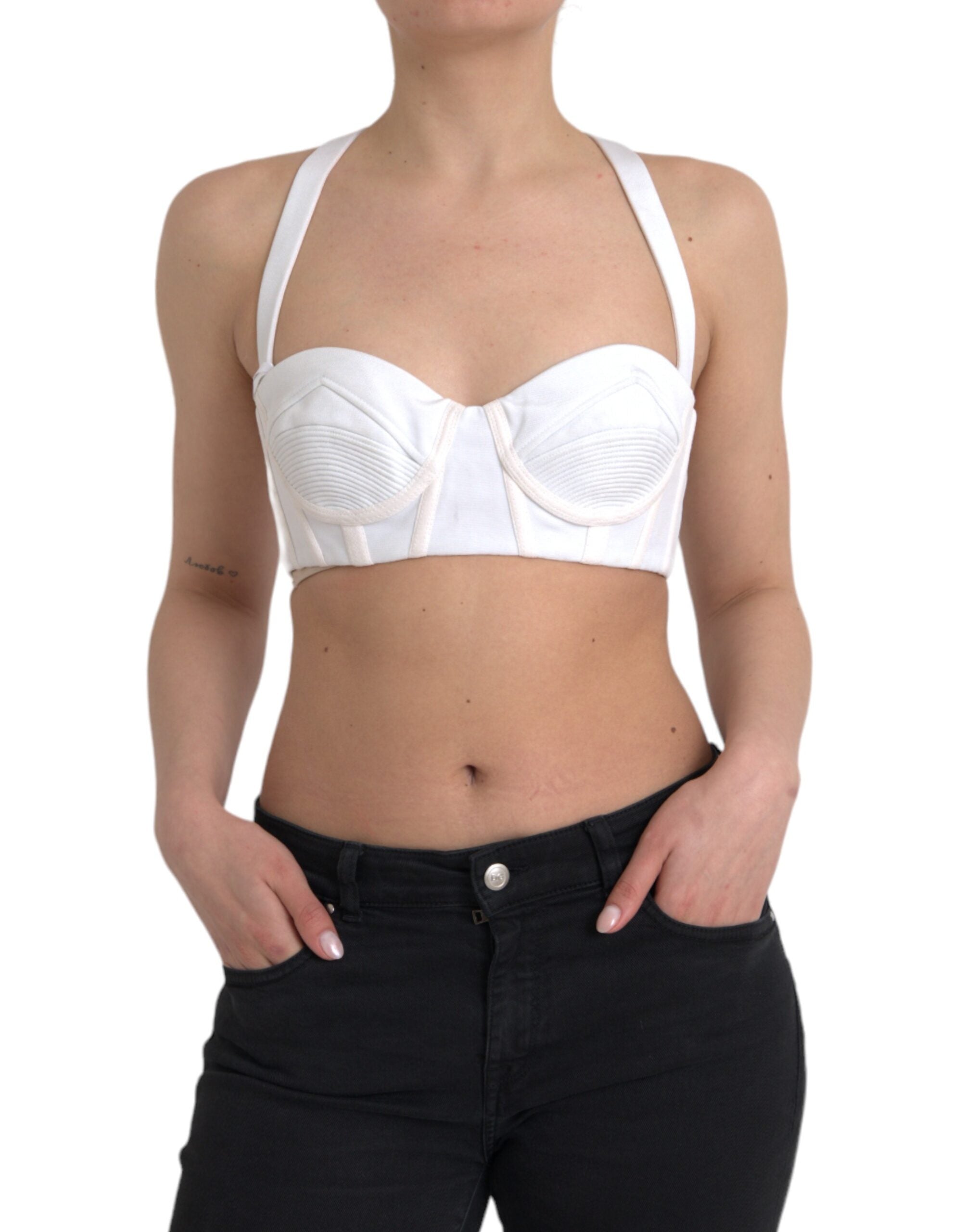 Ruched Viscose Bustier Tank Top — White
