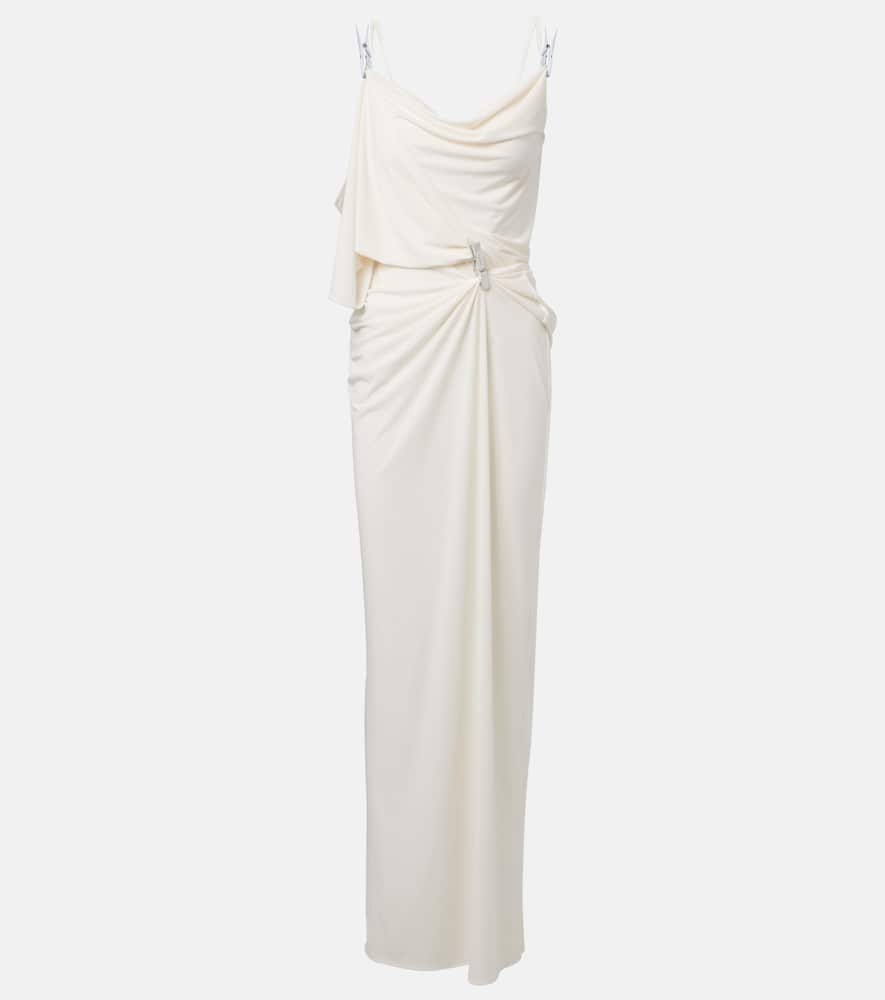 Draped embellished jersey maxi dress