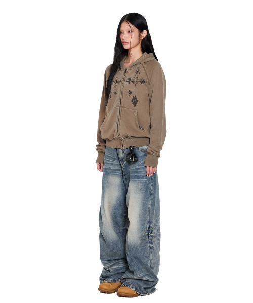 Washed Zipper Slit Denim Pants