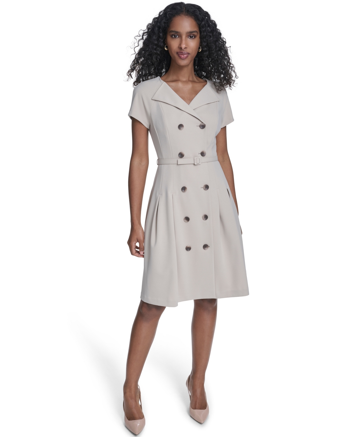 Women's Crepe V-Neck Blazer Dress - Khaki