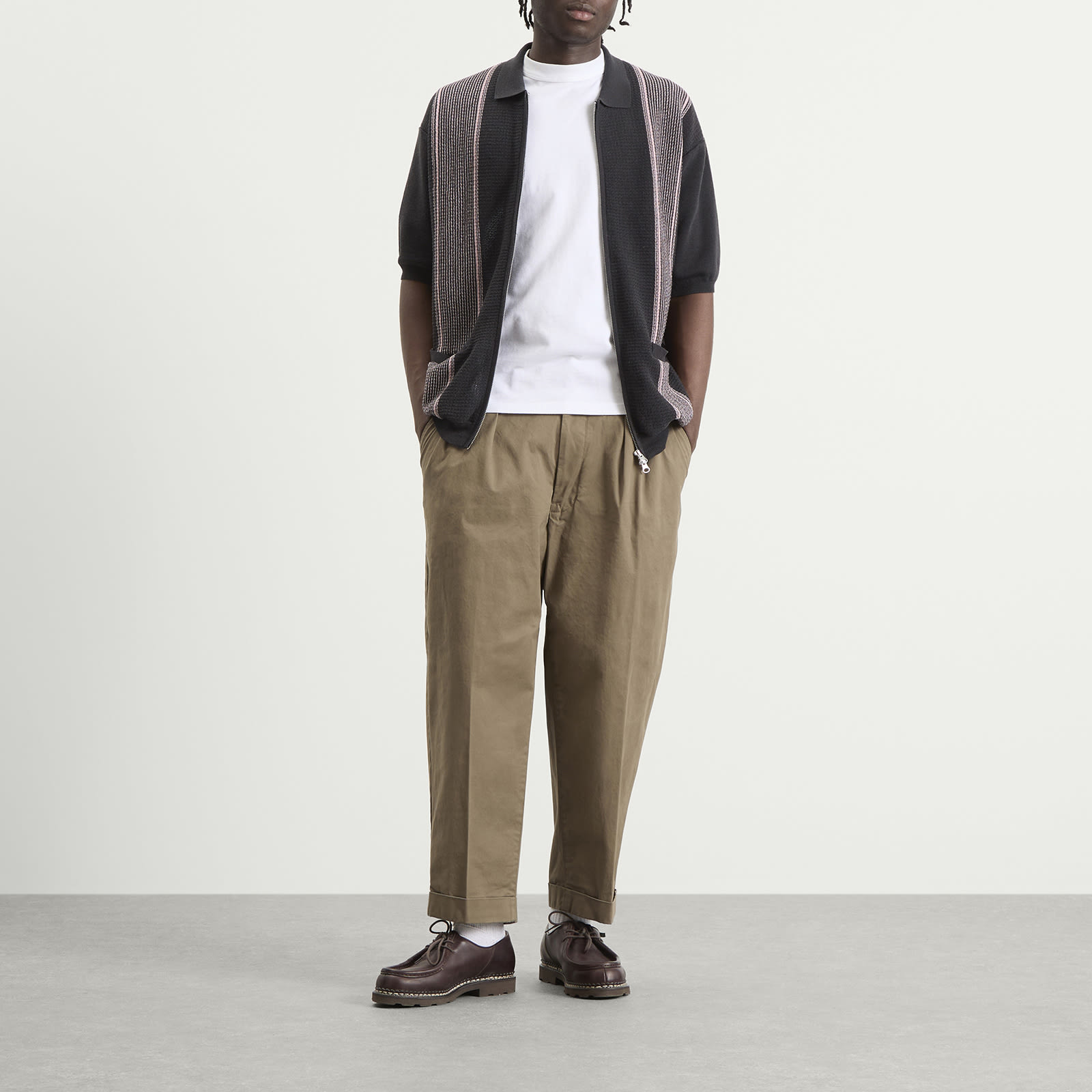 Men's Stripe Zip Knit Polo in Charcoal