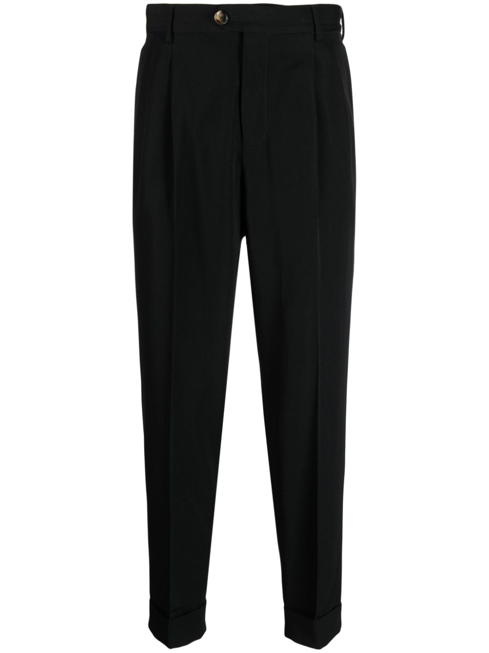 Pleat-detail tapered-leg trousers - Black