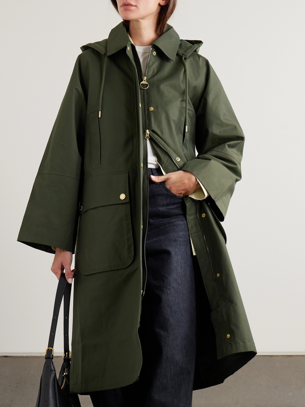Maude Hooded Waxed Cotton-blend Coat - Green