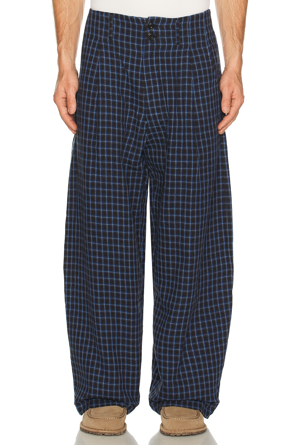 Nicholas Daley Wide Leg Pleated Trouser in Navy Check - Blue. 28 also