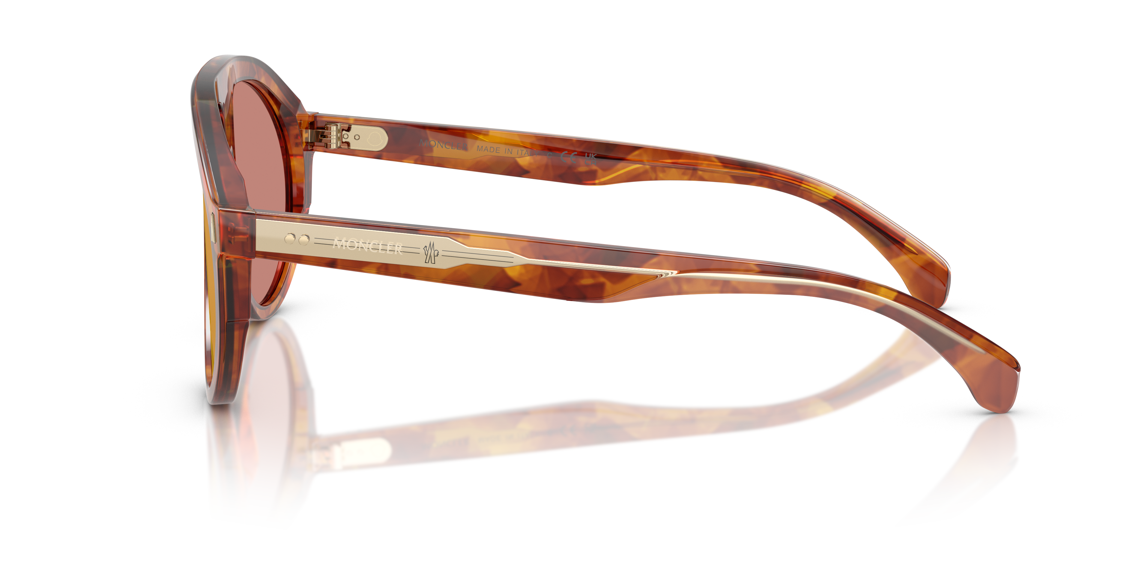 Moncler Unisex Moncler ME6001 FHAITE 30047J Sunglasses Acetate Turtle Orange Pilot Mirror