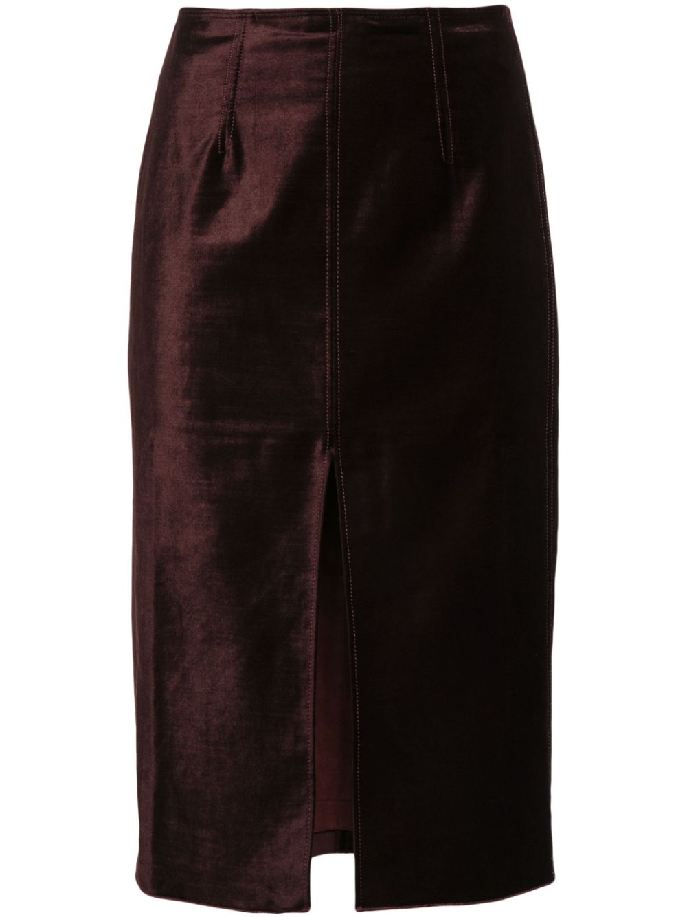 Front-slit velvet midi skirt - Brown