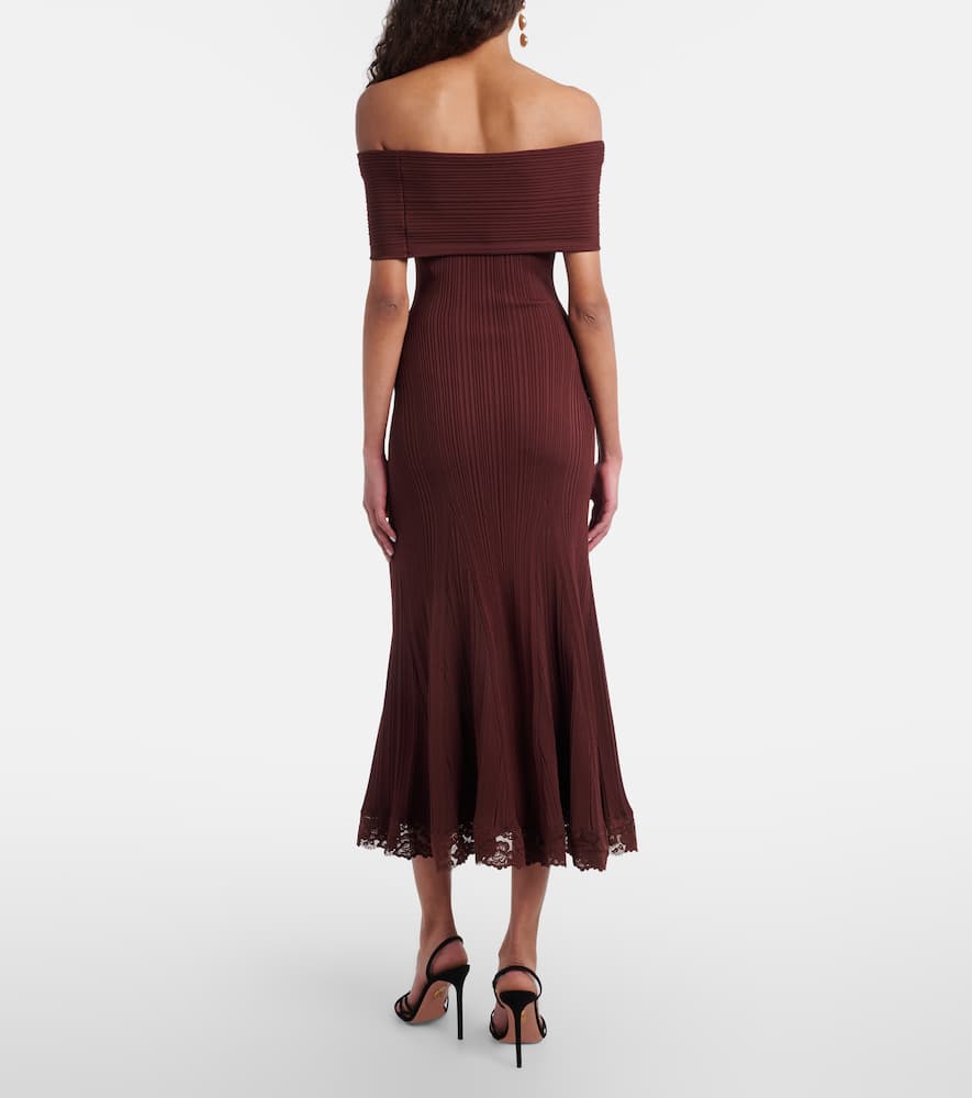 Lace-trimmed off-shoulder midi dress