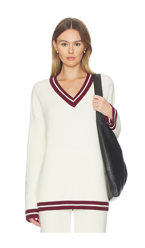 SNDYS Colton Varsity Knit Jumper in Cream. L. Also in XS, S