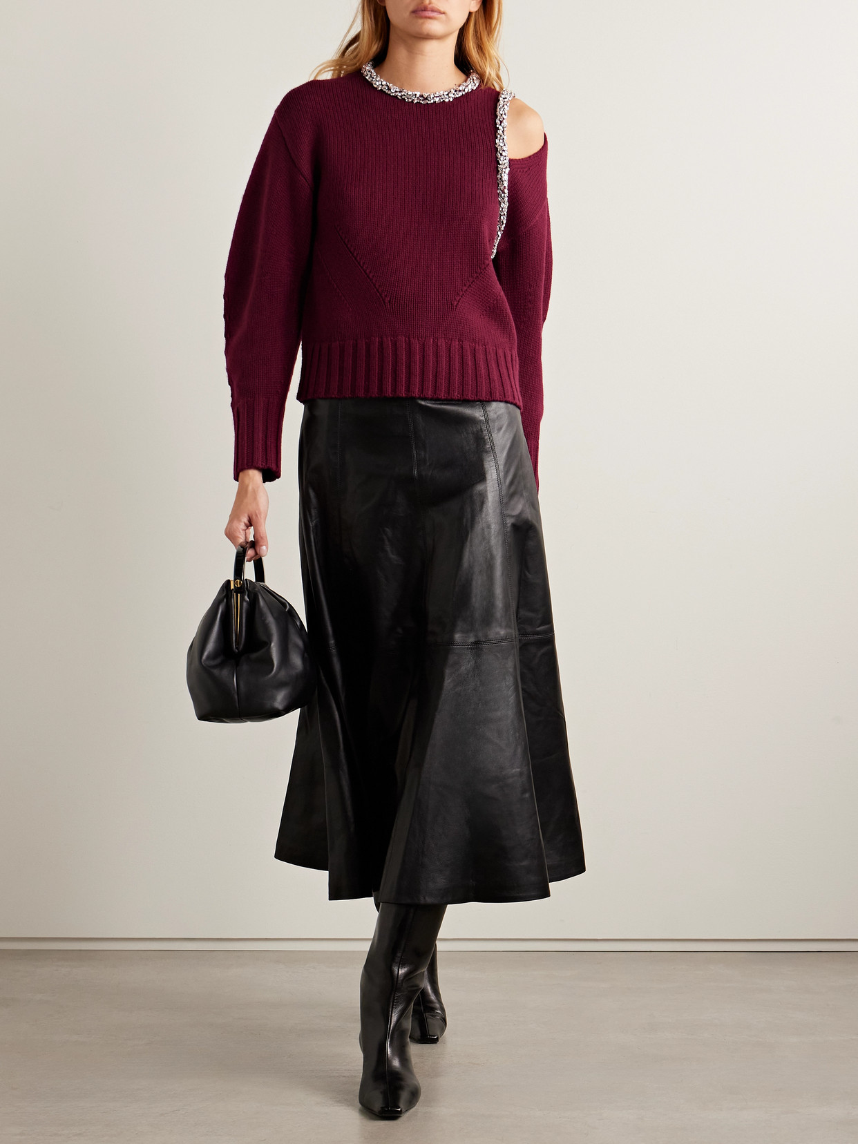 Monroe Cutout Crystal-embellished Wool-blend Sweater - Burgundy