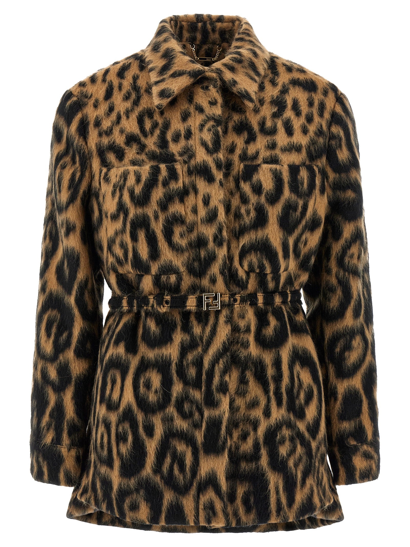 Leopard-Print Virgin Wool Coat — Beige
