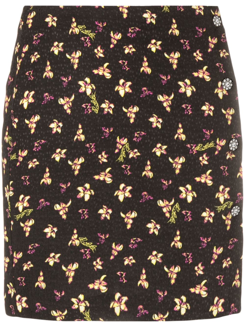Floral-pattern jacquard miniskirt - Black