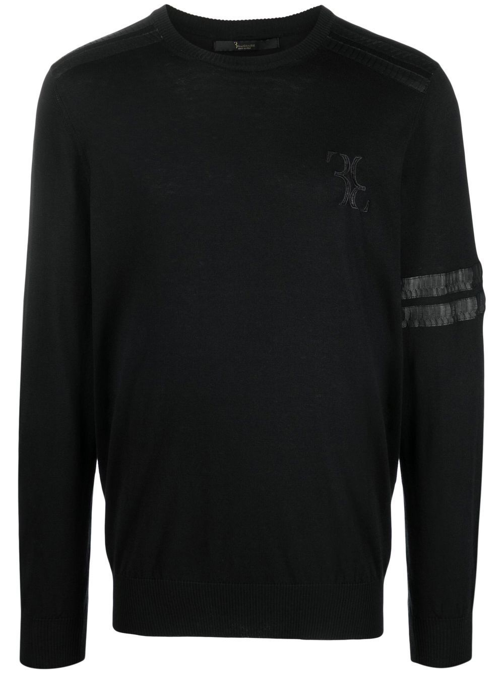 Snakeskin-effect fine-knit jumper - Black