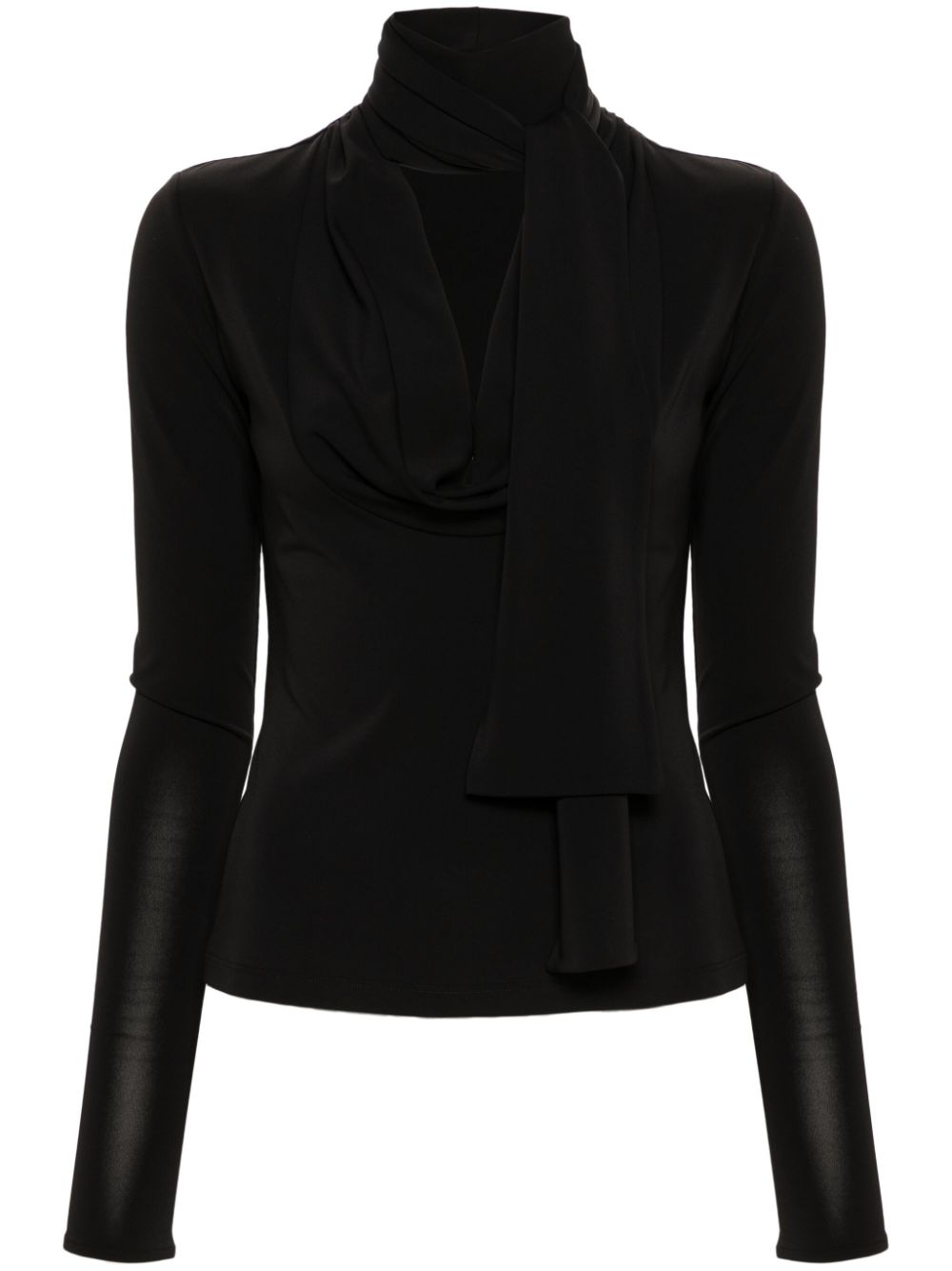 Gathered-tie long-sleeved top - Black