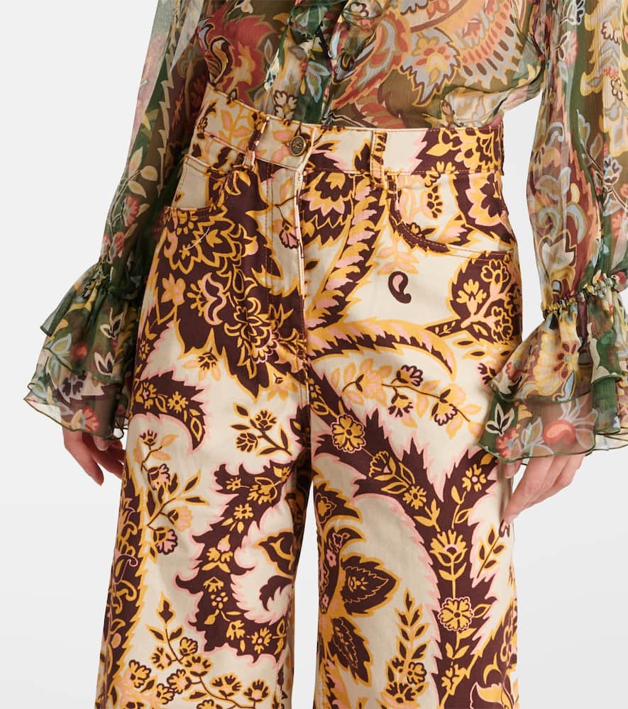 Floral high-rise wide-leg jeans
