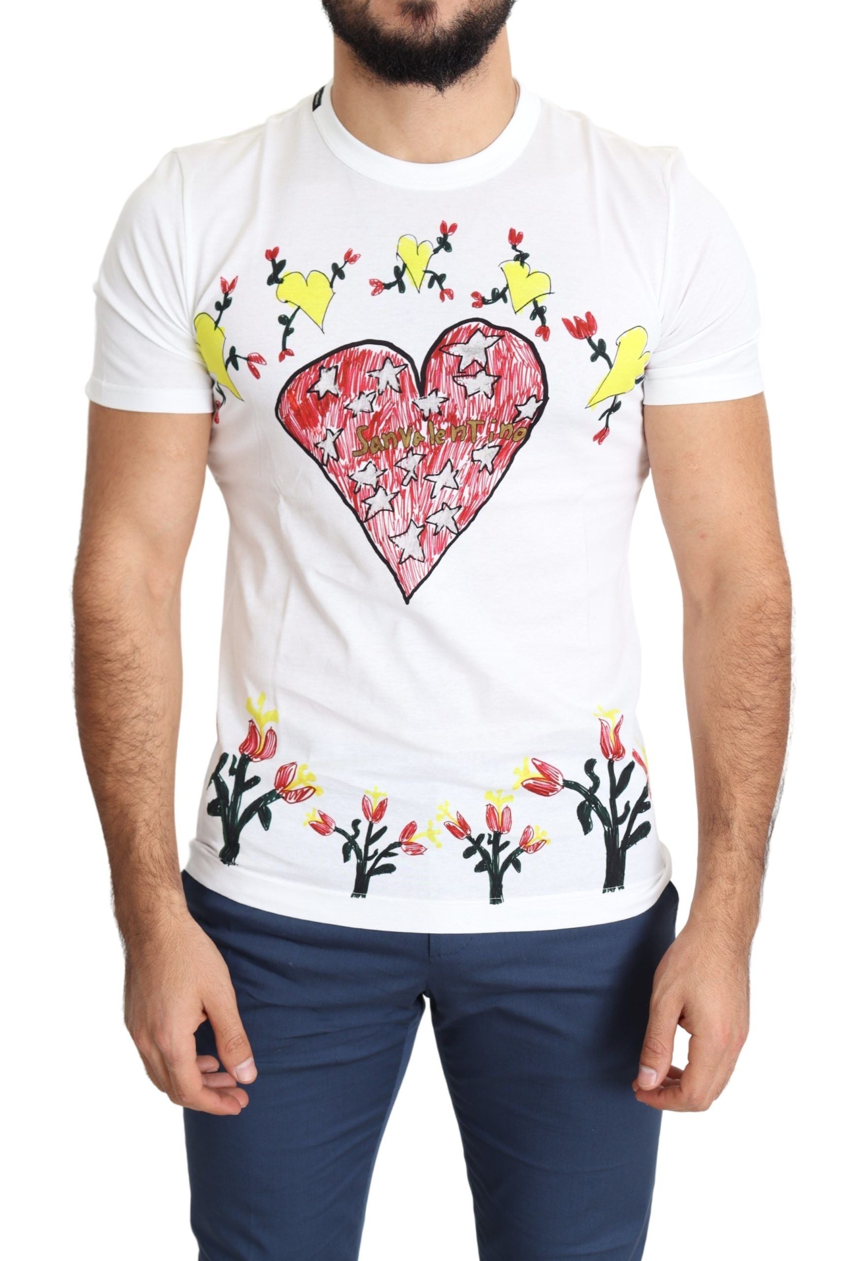 Saint Valentine Print Cotton T-Shirt — White