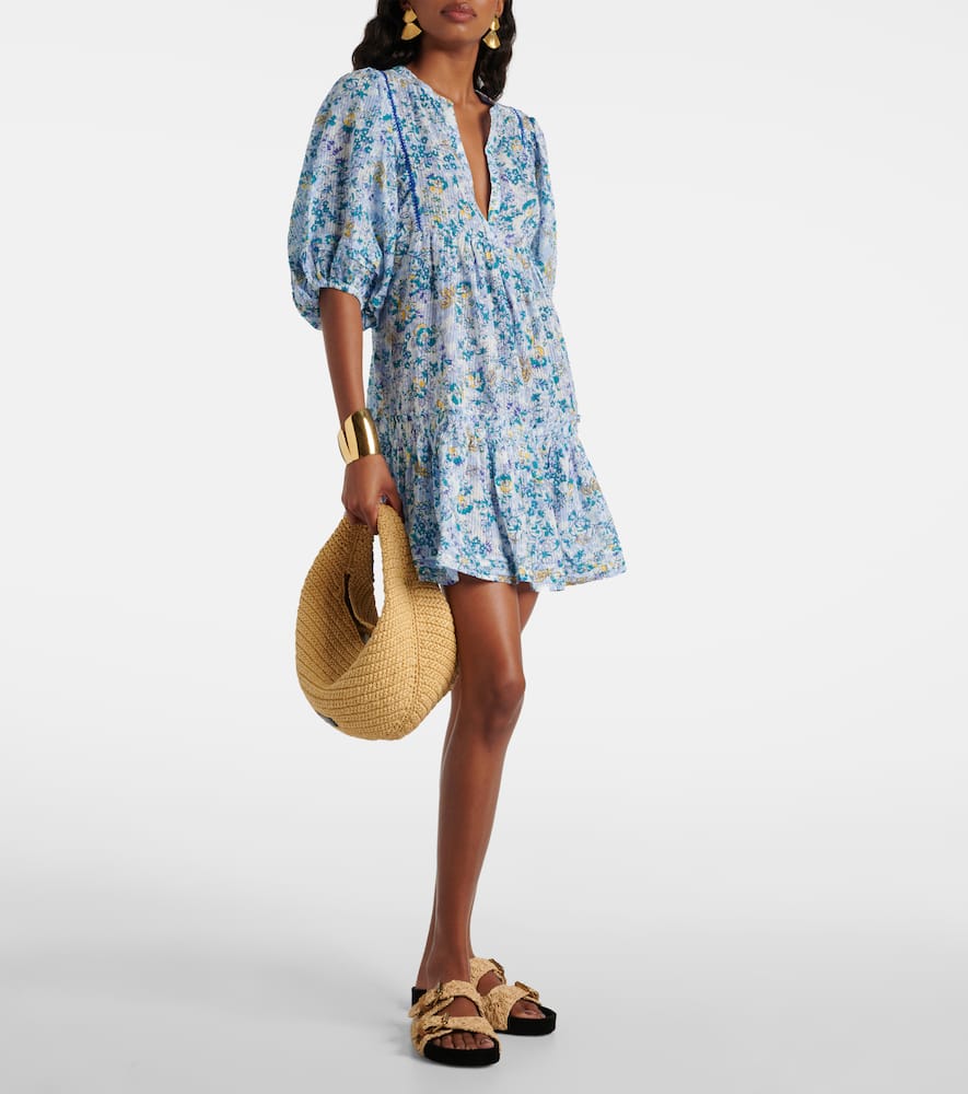 Aria floral gathered cotton minidress