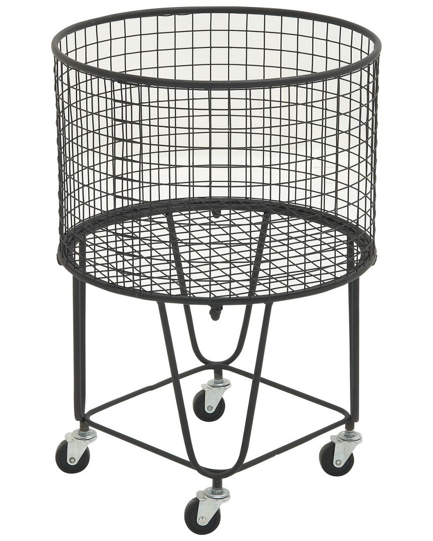 CosmoLiving by Cosmopolitan Black Metal Deep Set Metal Mesh Laundry Basket Storage Cart With Wheels