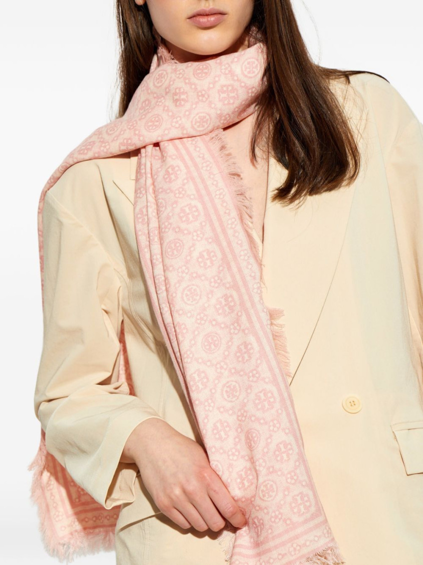 Tory Burch - patterned scarf all over fringed edge